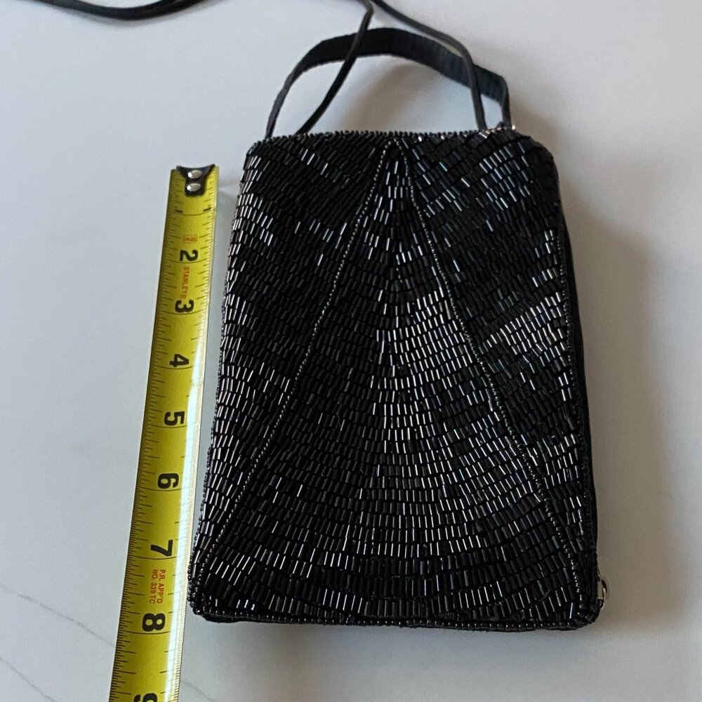 Bamboo Trading Black Beaded Fabric Mini-Crossbody Bag/Clutch Handcrafted - Picture 9 of 11